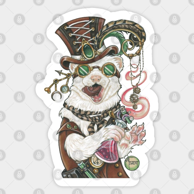 Steampunk Ferret Dr. Weaselhoffer Sticker by Nat Ewert Art